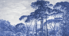 Papier peint paysage historique italien bleu - Muralconcept