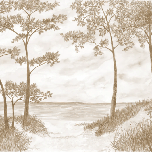 Maritime Pines and Dunes Wallpaper - Sepia - Muralconcept