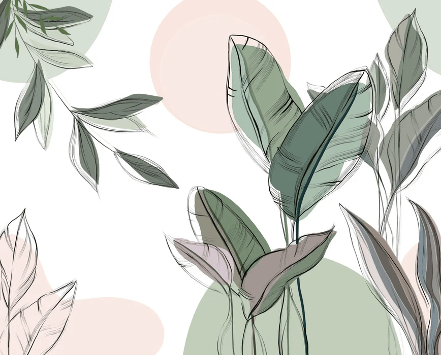 Papier peint panoramique végétal graphique vert