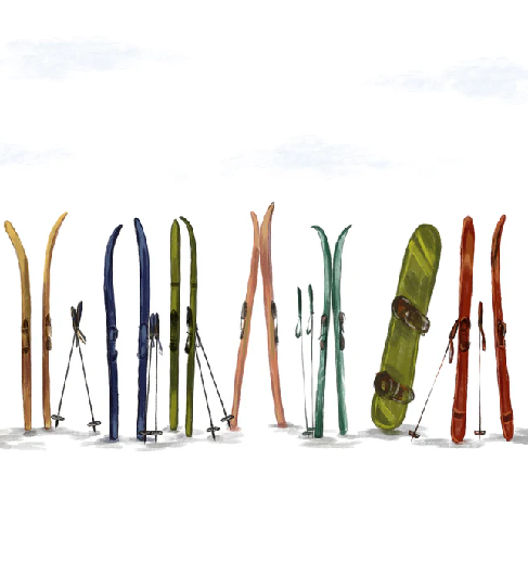 Papier peint panoramique skis colorés