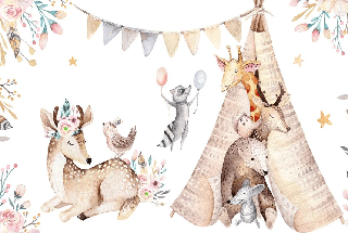 Papier peint panoramique chambre enfant craquant animaux - Muralconcept