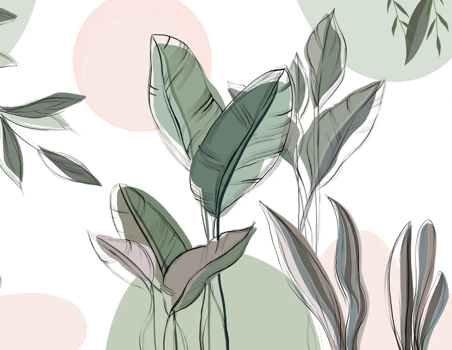 Papier peint panoramique végétal graphique vert