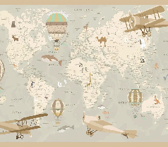 Children's wallpaper map of the world aviator
