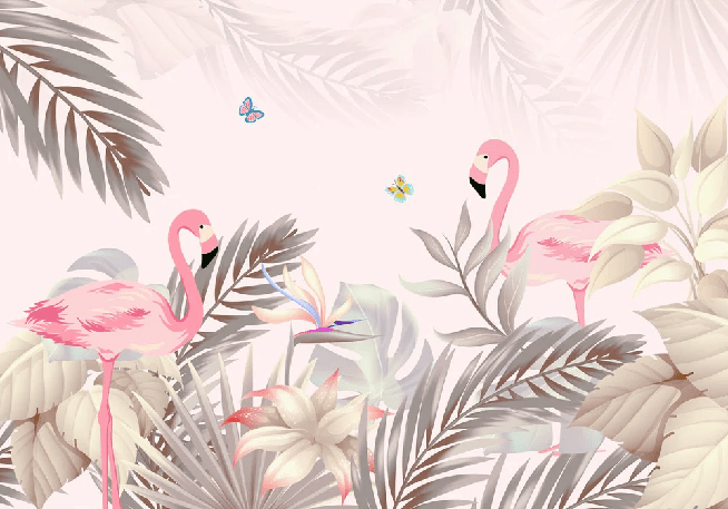 Papier peint Palm & Flamant Rose, XXL, tendance