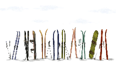 Papier peint panoramique skis colorés