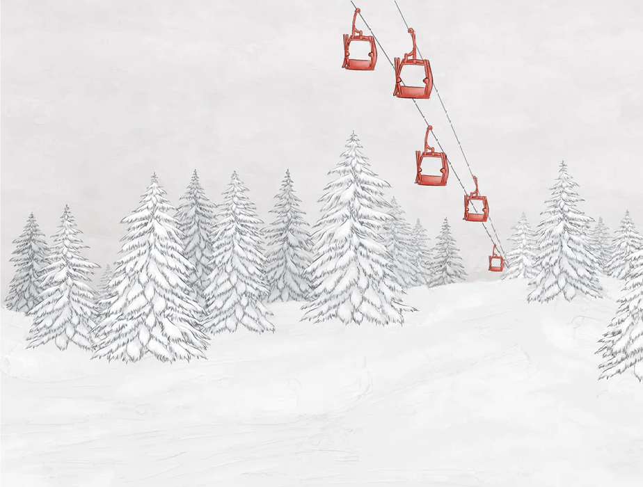 Papier peint montagne télécabine rouge