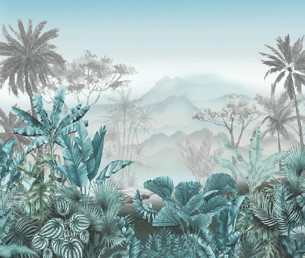 Papier peint tendance tropical bleu - Muralconcept