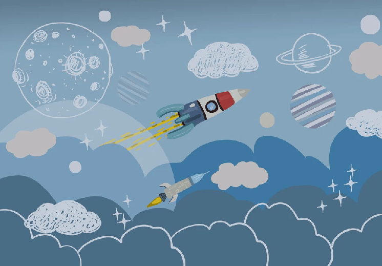 Papier peint enfant fusée espace spatiale - Muralconcept