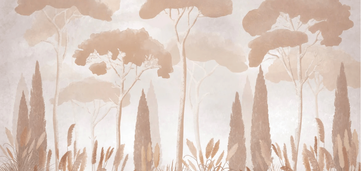 Papier peint sépia cyprès pins - Muralconcept