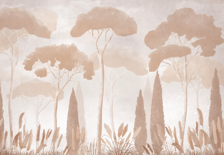 Papier peint sépia cyprès pins - Muralconcept