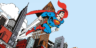 Papier peint panoramique héro superman BD vintage jump hors de la ville