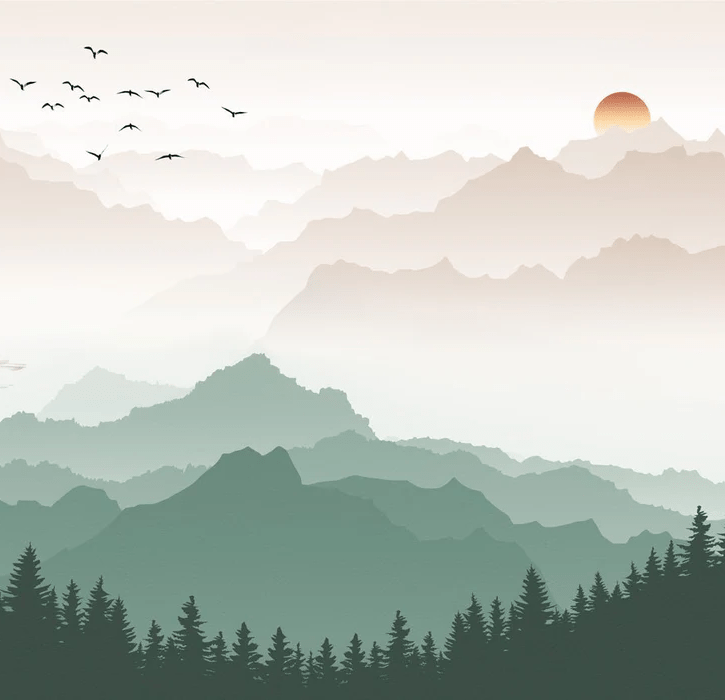 Papier peint montagne dans brume terracotta, XXL, tendance