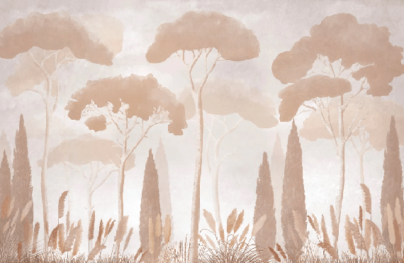 Papier peint sépia cyprès pins - Muralconcept