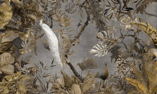 Papier peint panoramique paon blanc impérial, XXL, tendance