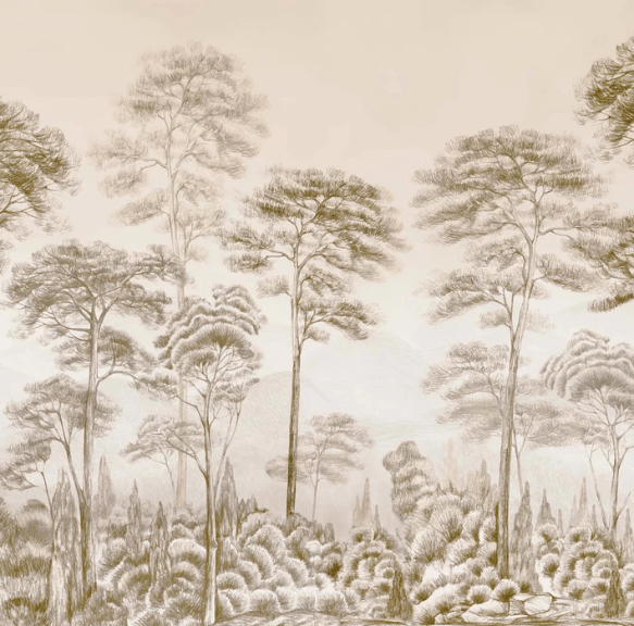 Papier peint nature pinède sépia