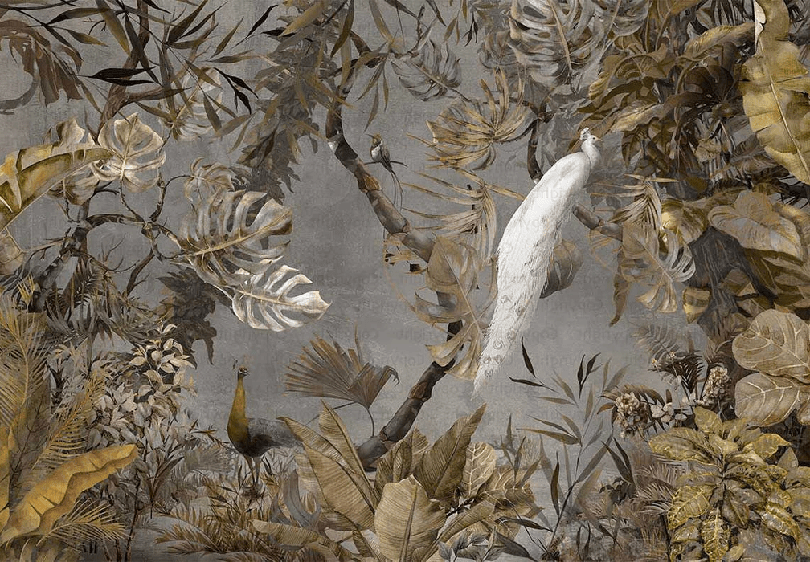 Papier peint panoramique paon blanc impérial