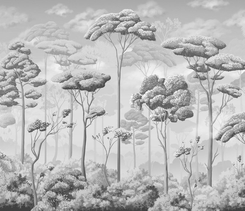 Papier peint salle de bain pinèdes noir et blanc, XXL, tendance