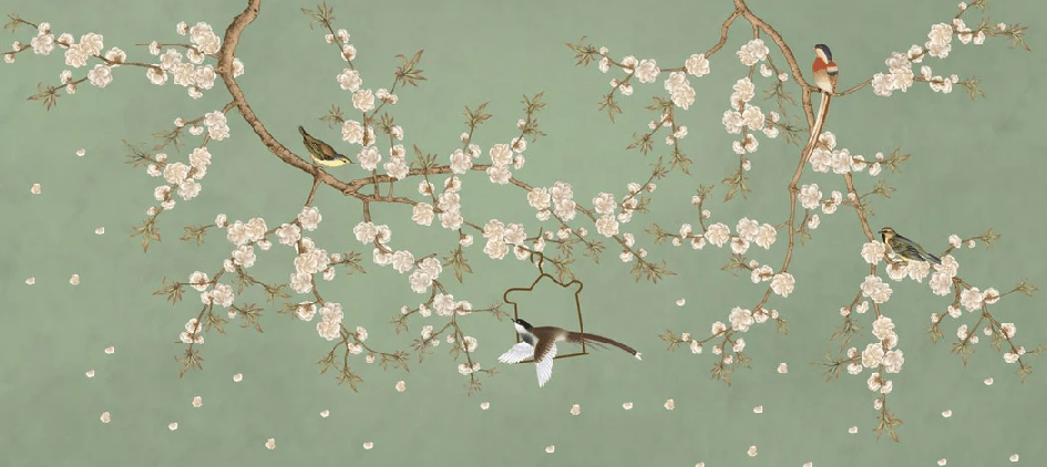 Zen sakura green wallpaper, XXL, tendance