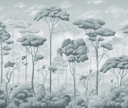 Papier peint panoramique pinède volupté bleu argent