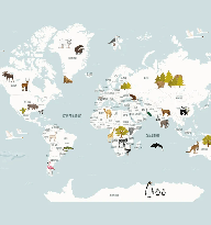 Papier peint Carte du monde en Francais enfant bleu glacier