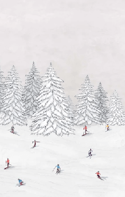 Papier peint télécabine skieurs colorés - Muralconcept