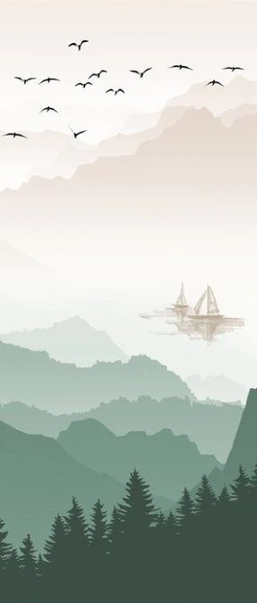 Mountain in mist wallpaper terracotta