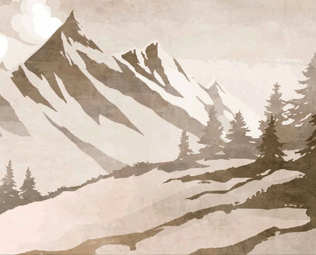Papier peint sapin et montagne vintage sépia - Muralconcept