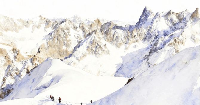 Papier peint alpinisme la cordée - Vallée blanche - Muralconcept