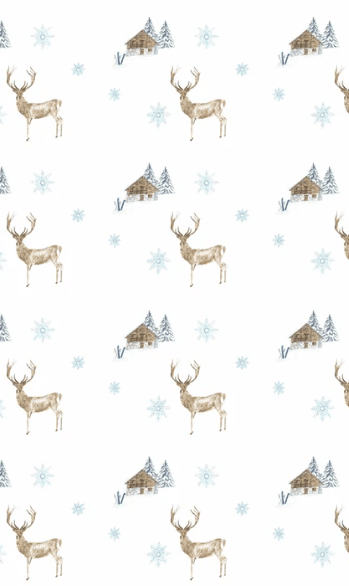 Papier peint motif montagne – Cerfs, chalets et flocons - Muralconcept