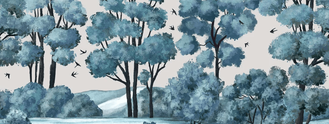 Papier peint paysage rivière forêt bleu - Muralconcept