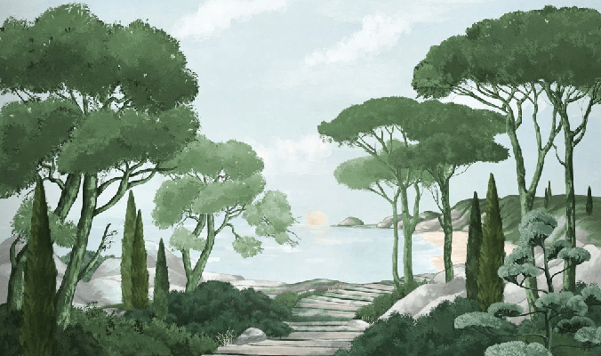 Papier peint balade dans les calanques vert - Muralconcept