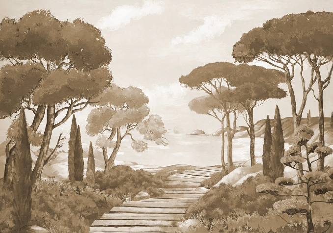 Papier peint balade dans les calanques monochrome - Muralconcept