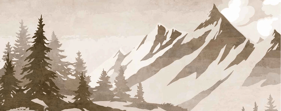 Papier peint sapin et montagne vintage sépia, XXL, tendance