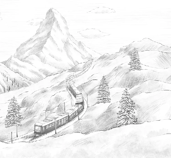 Papier peint panoramique Mont Cervin noir et blanc, XXL, tendance