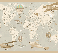 Papier peint enfant carte du monde aviateur - Muralconcept