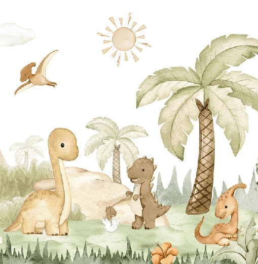 Papier peint bébés dinosaures au parc - Muralconcept