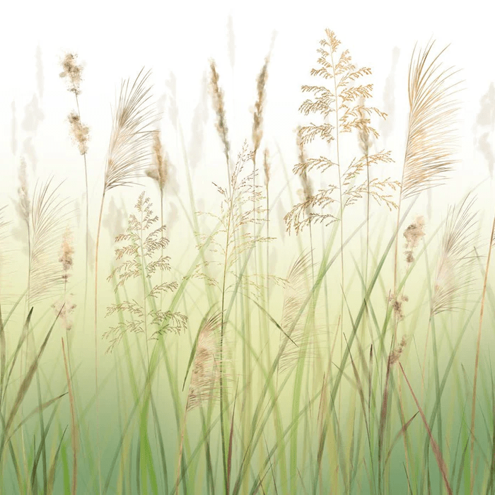 Carta da parati con motivo floreale su sfondo sfumato di campi di grano