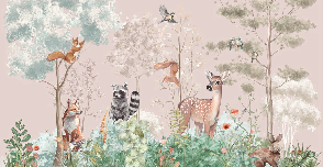 Papier peint chambre enfant nature magique rose - Muralconcept