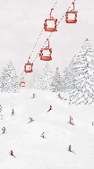 Tapete Gondelbahn Skifahrer bunt