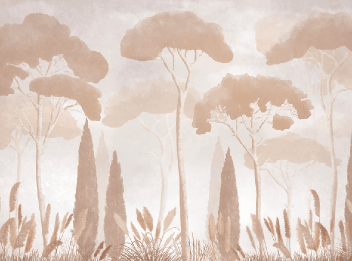 Papier peint sépia cyprès pins - Muralconcept