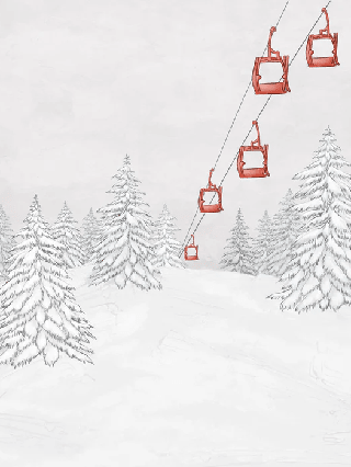 Papier peint montagne télécabine rouge - Muralconcept