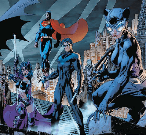 Papier peint panoramique justice league héro dark & blue city