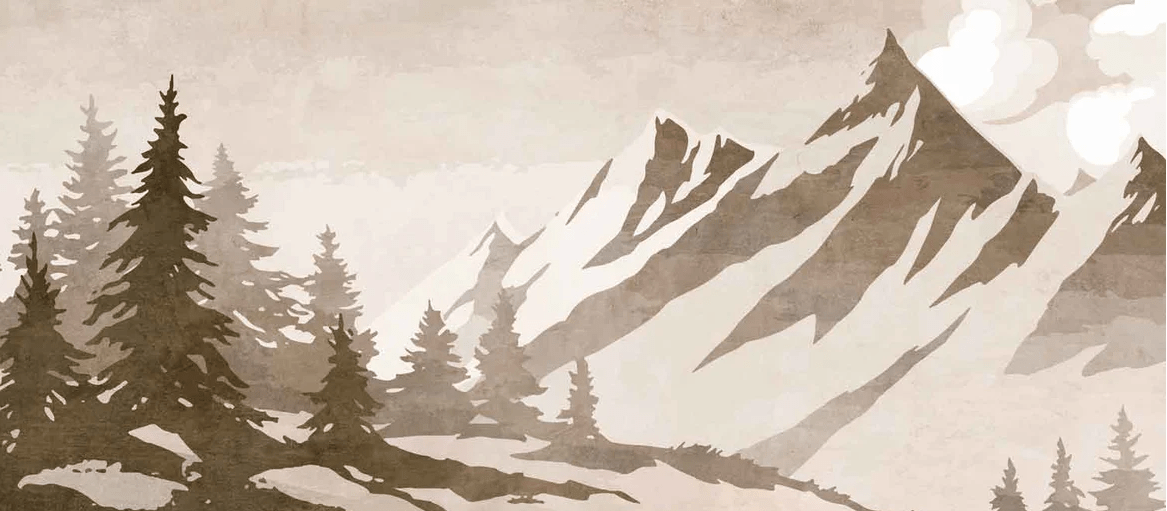 Papier peint sapin et montagne vintage sépia