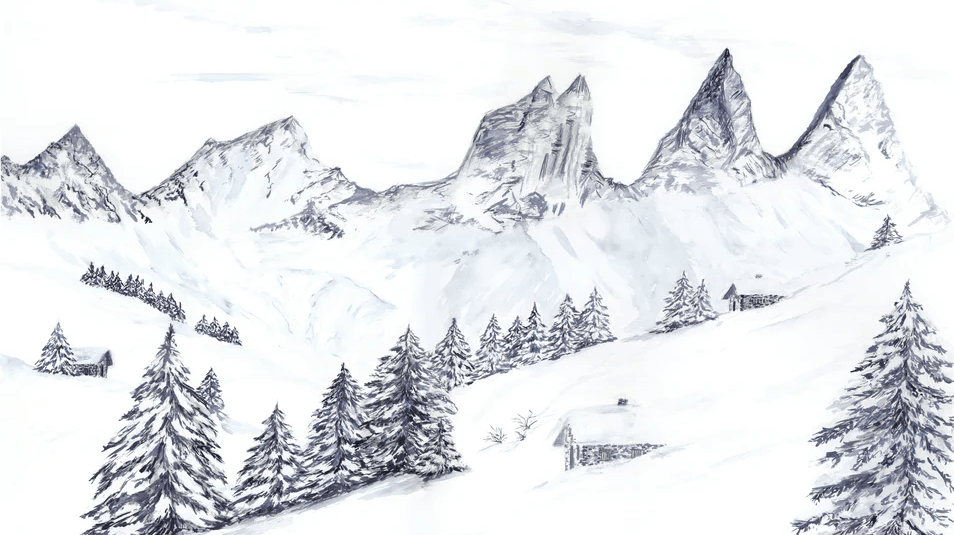 Papier peint aquarelle d’un rêve Alpin - Muralconcept