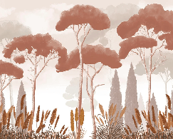 Papier peint cyprès pins et herbes de la pampa terracotta, XXL, tendance