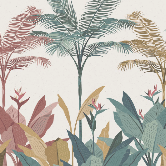 Papier peint panoramique jungle colorée