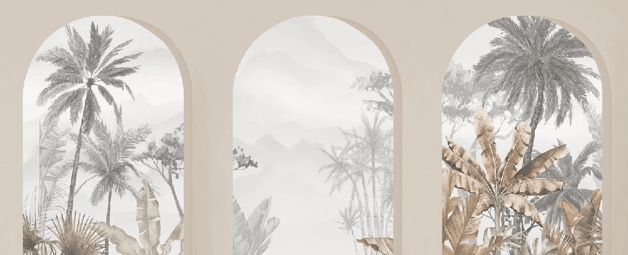 Papier peint arches tropicales sépia, XXL, tendance