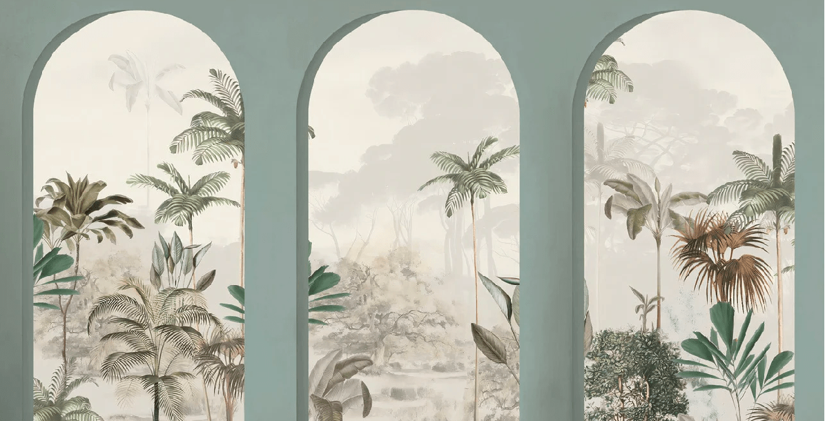 Papier peint arches luxuriantes vert