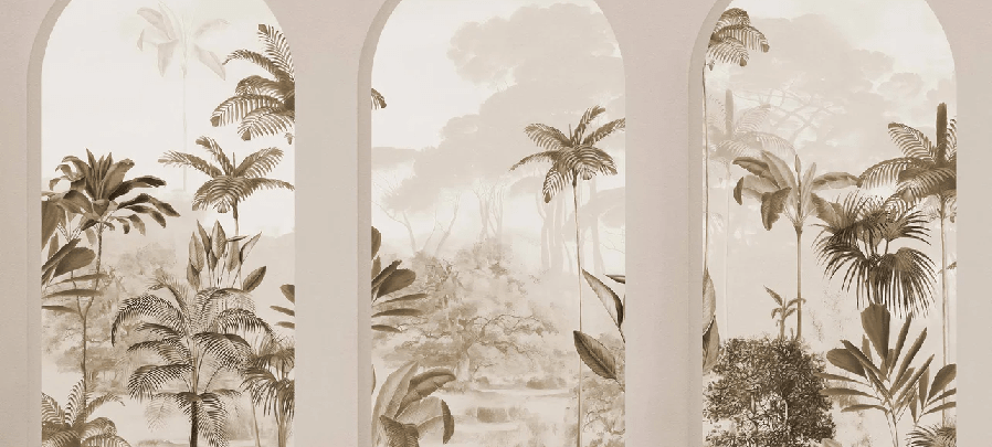 Papier peint arches luxuriantes sépia - Muralconcept