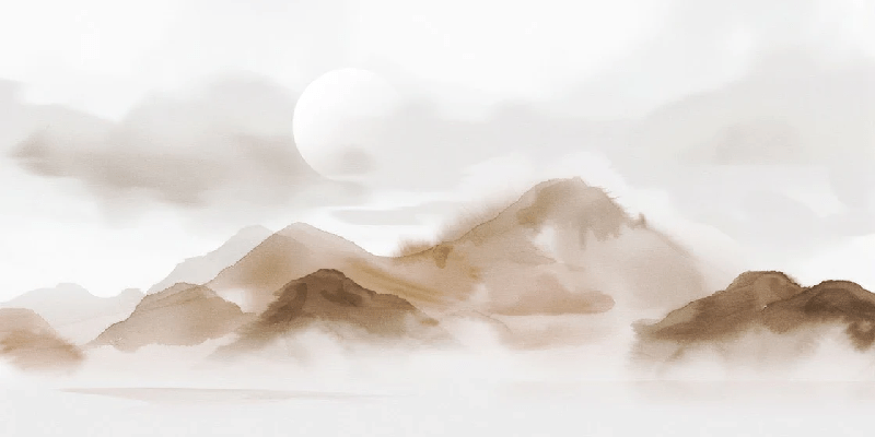 Carta da parati montagne velate – Bagliore seppia